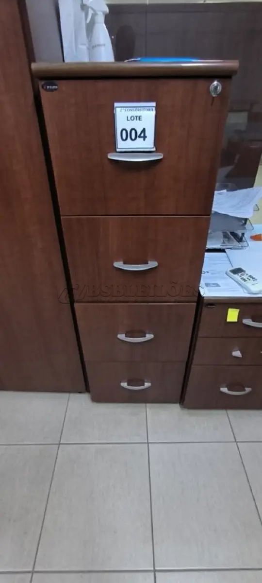 LOTE 004 - 01 ARQUIVO EM MADEIRA COM 04 GAVETAS. (NO ESTADO) ATENÇÃO! FAZER A VISITAÇÃO ANTES DE ARREMATAR, NÃO SABEMOS SE FUNCIONA, LEILÃO NÃO TEM GARANTIA E NEM DEVOLUÇÃO, SUJEITO A POSSÍVEIS AVARIAS VISÍVEIS/OCULTAS E/OU AUSÊNCIA DE COMPONENTES.