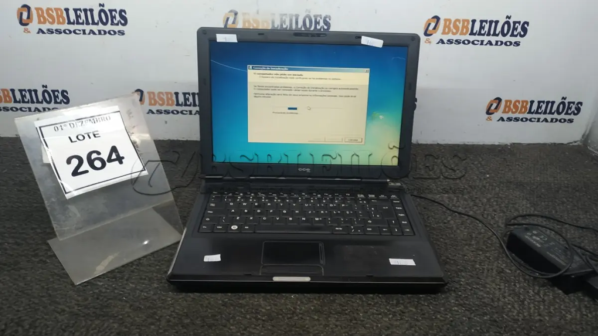 LOTE 264 - 01 NOTEBOOK MARCA CCE COM FONTE. (NO ESTADO) ATENÇÃO! FAZER A VISITAÇÃO ANTES DE ARREMATAR, NÃO SABEMOS SE FUNCIONA, LEILÃO NÃO TEM GARANTIA E NEM DEVOLUÇÃO, SUJEITO A POSSÍVEIS AVARIAS VISÍVEIS/OCULTAS E/OU AUSÊNCIA DE COMPONENTES.