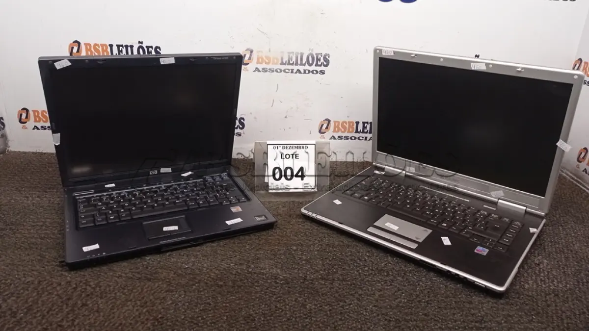 LOTE 004 - 02 NOTEBOOKS MARCAS ITAUTEC E HP. (NO ESTADO) ATENÇÃO! FAZER A VISITAÇÃO ANTES DE ARREMATAR, NÃO SABEMOS SE FUNCIONA, LEILÃO NÃO TEM GARANTIA E NEM DEVOLUÇÃO, SUJEITO A POSSÍVEIS AVARIAS VISÍVEIS/OCULTAS E/OU AUSÊNCIA DE COMPONENTES.