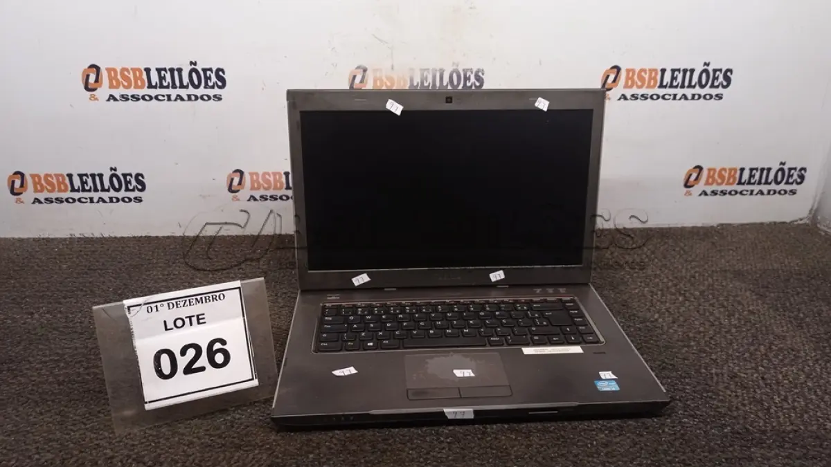 LOTE 026 - 01 NOTEBOOK MARCA DELL SÉRIE VOSTRO. (NO ESTADO) ATENÇÃO! FAZER A VISITAÇÃO ANTES DE ARREMATAR, NÃO SABEMOS SE FUNCIONA, LEILÃO NÃO TEM GARANTIA E NEM DEVOLUÇÃO, SUJEITO A POSSÍVEIS AVARIAS VISÍVEIS/OCULTAS E/OU AUSÊNCIA DE COMPONENTES.