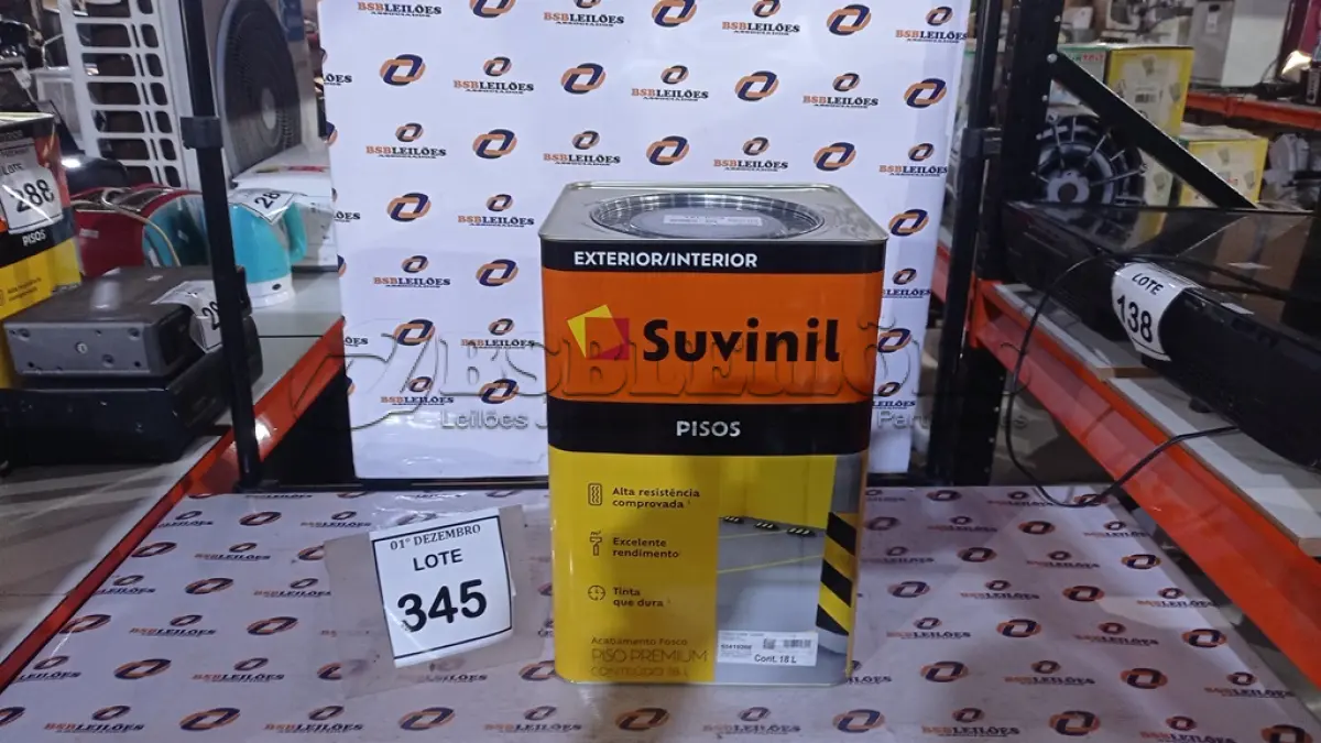 LOTE 345 - 01 TINTA DE PISOS EXTERIOR 18L NA COR FOSCO CINZA ESCURO MARCA SUVINIL. (NO ESTADO) ATENÇÃO! FAZER A VISITAÇÃO ANTES DE ARREMATAR, NÃO SABEMOS SE FUNCIONA, LEILÃO NÃO TEM GARANTIA E NEM DEVOLUÇÃO, SUJEITO A POSSÍVEIS AVARIAS VISÍVEIS/OCULTAS E/OU AUSÊNCIA DE COMPONENTES.