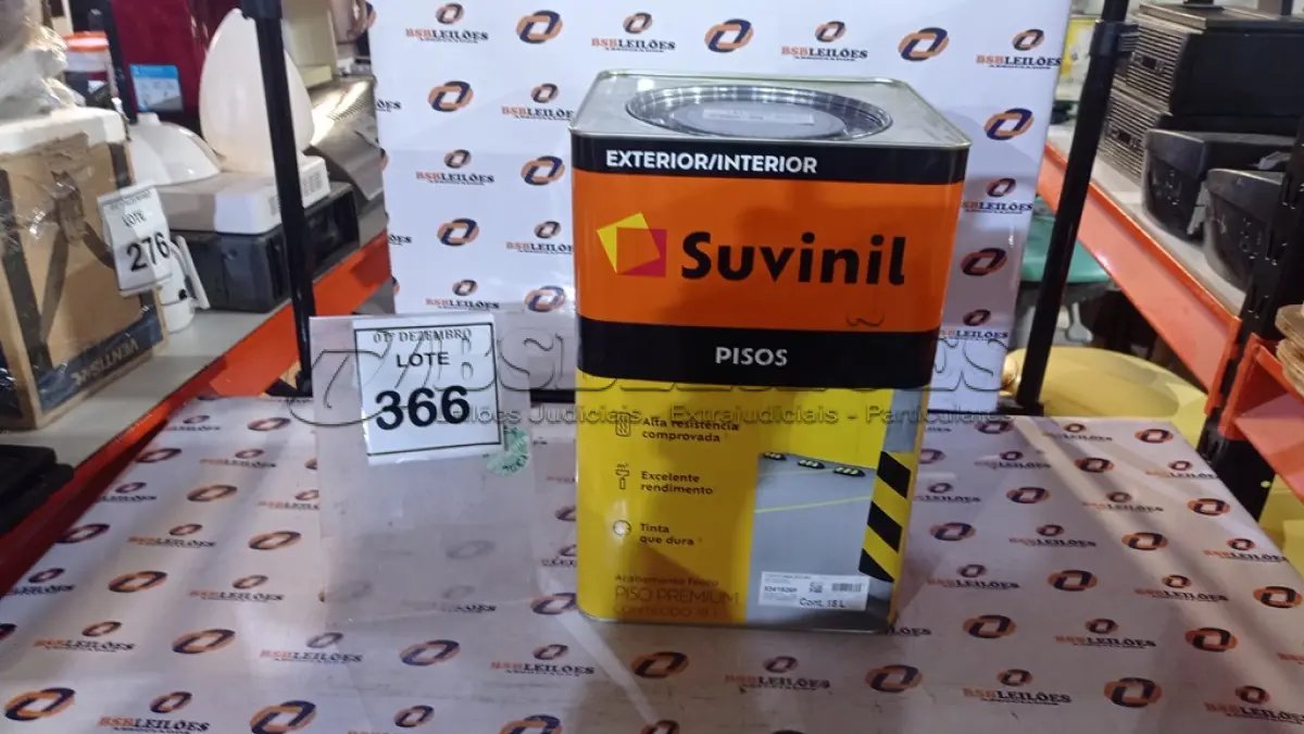 LOTE 366 - 01 TINTA DE PISOS EXTERIOR 18L NA COR FOSCO CINZA ESCURO MARCA SUVINIL. (NO ESTADO) ATENÇÃO! FAZER A VISITAÇÃO ANTES DE ARREMATAR, NÃO SABEMOS SE FUNCIONA, LEILÃO NÃO TEM GARANTIA E NEM DEVOLUÇÃO, SUJEITO A POSSÍVEIS AVARIAS VISÍVEIS/OCULTAS E/OU AUSÊNCIA DE COMPONENTES.
