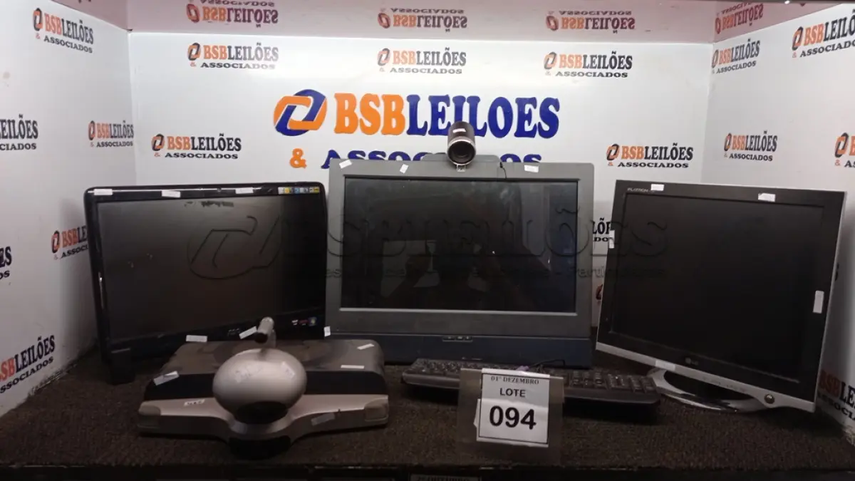 LOTE 094 - 01 ALL IN ONE MARCA HUAWEI,01 ALL IN ONE MARCA AOC, 01 EQUIPAMENTO PARA VIDEOCONFERÊNCIA, 01 TECLADO E 01 MONITOR MARCA LG. (NO ESTADO) ATENÇÃO! FAZER A VISITAÇÃO ANTES DE ARREMATAR, NÃO SABEMOS SE FUNCIONA, LEILÃO NÃO TEM GARANTIA E NEM DEVOLUÇÃO, SUJEITO A POSSÍVEIS AVARIAS VISÍVEIS/OCULTAS E/OU AUSÊNCIA DE COMPONENTES.