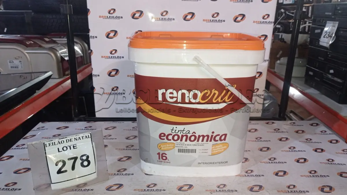 LOTE 278 - 01 BALDE DE TINTA ECONÔMICA DE 16L NA COR BRANCO NEVE MARCA RENOCRIL. (NO ESTADO) ATENÇÃO! FAZER A VISITAÇÃO ANTES DE ARREMATAR, NÃO SABEMOS SE FUNCIONA, LEILÃO NÃO TEM GARANTIA E NEM DEVOLUÇÃO, SUJEITO A POSSÍVEIS AVARIAS VISÍVEIS/OCULTAS E/OU AUSÊNCIA DE COMPONENTES.