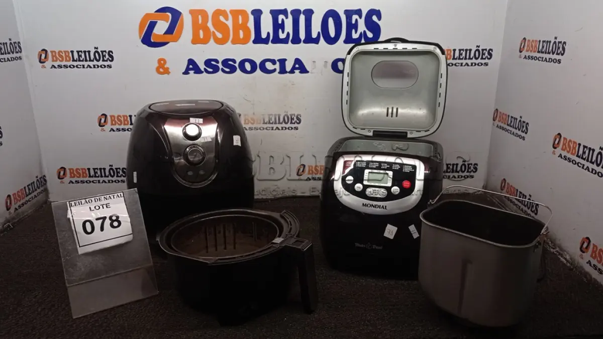 LOTE 078 - 01 MÁQUINA DE PÃO MARCA MONDIAL E 01 AIR FRYER MARCA BRITÂNIA. (NO ESTADO) ATENÇÃO! FAZER A VISITAÇÃO ANTES DE ARREMATAR, NÃO SABEMOS SE FUNCIONA, LEILÃO NÃO TEM GARANTIA E NEM DEVOLUÇÃO, SUJEITO A POSSÍVEIS AVARIAS VISÍVEIS/OCULTAS E/OU AUSÊNCIA DE COMPONENTES.