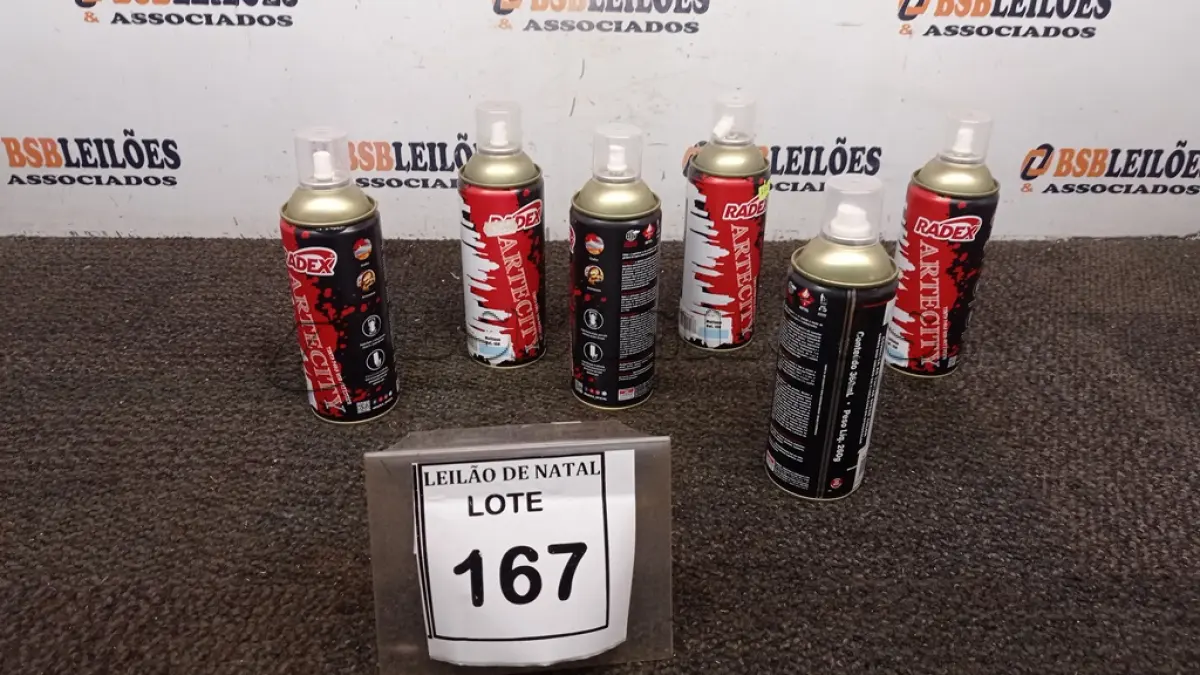 LOTE 167 - 06 TINTAS SPRAY PARA USO ARTÍSTICO MARCA RADEX CORES DIVERSAS. (NO ESTADO) ATENÇÃO! FAZER A VISITAÇÃO ANTES DE ARREMATAR, NÃO SABEMOS SE FUNCIONA, LEILÃO NÃO TEM GARANTIA E NEM DEVOLUÇÃO, SUJEITO A POSSÍVEIS AVARIAS VISÍVEIS/OCULTAS E/OU AUSÊNCIA DE COMPONENTES.
