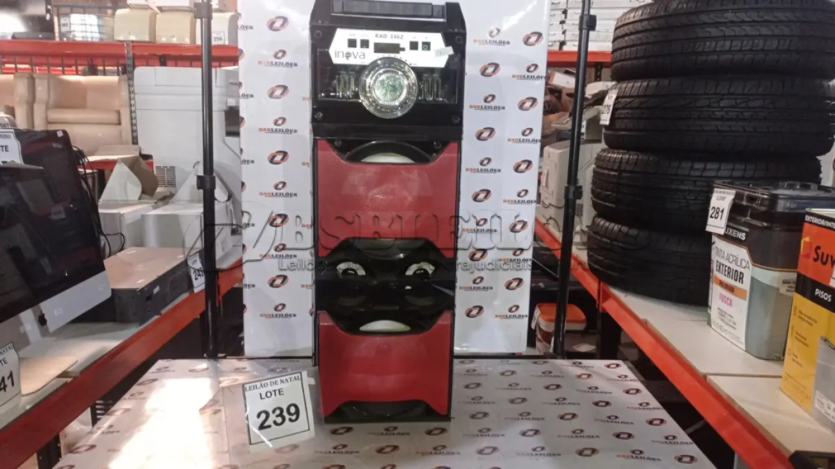LOTE 239 - 01 CAIXA DE SOM MARCA INOVA. (NO ESTADO) ATENÇÃO! FAZER A VISITAÇÃO ANTES DE ARREMATAR, NÃO SABEMOS SE FUNCIONA, LEILÃO NÃO TEM GARANTIA E NEM DEVOLUÇÃO, SUJEITO A POSSÍVEIS AVARIAS VISÍVEIS/OCULTAS E/OU AUSÊNCIA DE COMPONENTES.