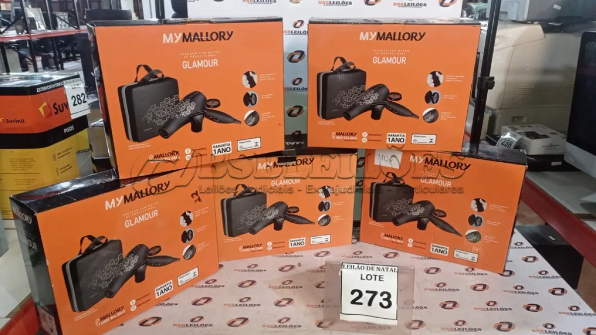 LOTE 273 - 05 SECADORES DE CABELO COM MALETA SENDO 127V MARCA MALLORY. (NO ESTADO) ATENÇÃO! FAZER A VISITAÇÃO ANTES DE ARREMATAR, NÃO SABEMOS SE FUNCIONA, LEILÃO NÃO TEM GARANTIA E NEM DEVOLUÇÃO, SUJEITO A POSSÍVEIS AVARIAS VISÍVEIS/OCULTAS E/OU AUSÊNCIA DE COMPONENTES.
