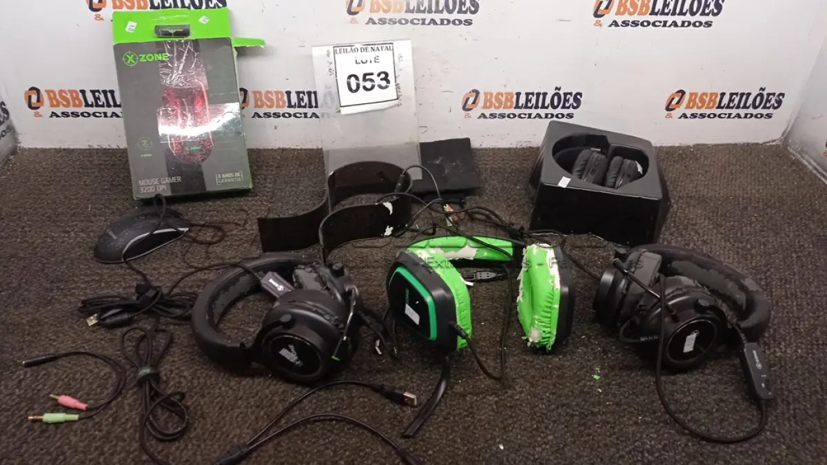 LOTE 053 - 03 HEADSET, 01 FONE DE OUVIDO SEM FIO E 01 MOUSE GAMER. (NO ESTADO) ATENÇÃO! FAZER A VISITAÇÃO ANTES DE ARREMATAR, NÃO SABEMOS SE FUNCIONA, LEILÃO NÃO TEM GARANTIA E NEM DEVOLUÇÃO, SUJEITO A POSSÍVEIS AVARIAS VISÍVEIS/OCULTAS E/OU AUSÊNCIA DE COMPONENTES.