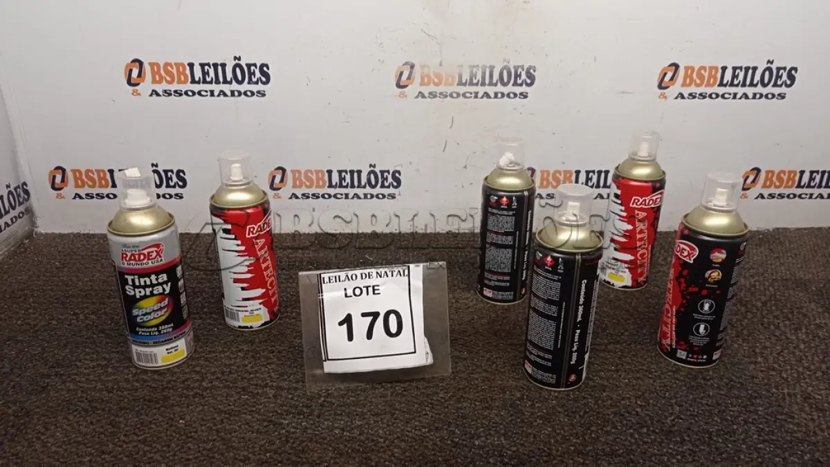 LOTE 170 - 06 TINTAS SPRAY PARA USO ARTÍSTICO MARCA RADEX CORES DIVERSAS. (NO ESTADO) ATENÇÃO! FAZER A VISITAÇÃO ANTES DE ARREMATAR, NÃO SABEMOS SE FUNCIONA, LEILÃO NÃO TEM GARANTIA E NEM DEVOLUÇÃO, SUJEITO A POSSÍVEIS AVARIAS VISÍVEIS/OCULTAS E/OU AUSÊNCIA DE COMPONENTES.