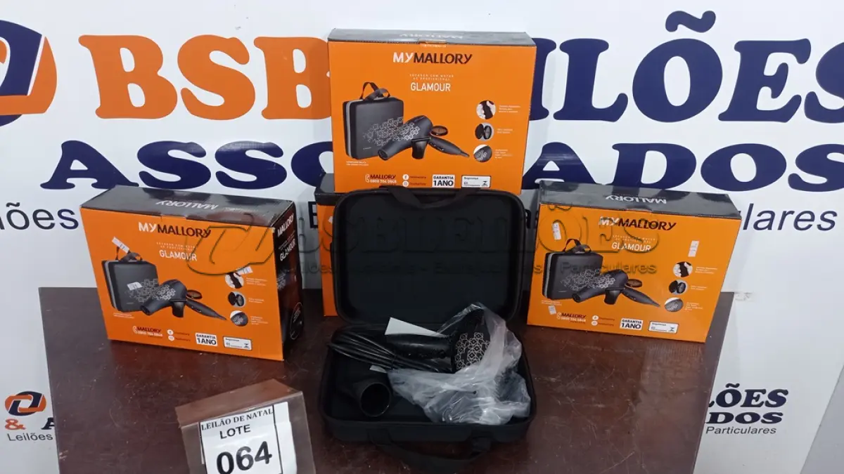 LOTE 064 - 04 SECADORES DE CABELO COM MALETA MARCA MALLORY 127v. (NO ESTADO) ATENÇÃO! FAZER A VISITAÇÃO ANTES DE ARREMATAR, NÃO SABEMOS SE FUNCIONA, LEILÃO NÃO TEM GARANTIA E NEM DEVOLUÇÃO, SUJEITO A POSSÍVEIS AVARIAS VISÍVEIS/OCULTAS E/OU AUSÊNCIA DE COMPONENTES.