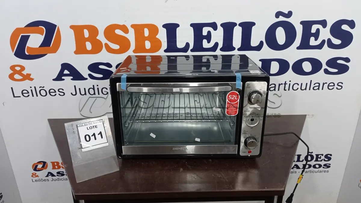 LOTE 011 - 01 FORNO ELÉTRICO 52L MARCA MONDIAL. (NO ESTADO) ATENÇÃO! FAZER A VISITAÇÃO ANTES DE ARREMATAR, NÃO SABEMOS SE FUNCIONA, LEILÃO NÃO TEM GARANTIA E NEM DEVOLUÇÃO, SUJEITO A POSSÍVEIS AVARIAS VISÍVEIS/OCULTAS E/OU AUSÊNCIA DE COMPONENTES.