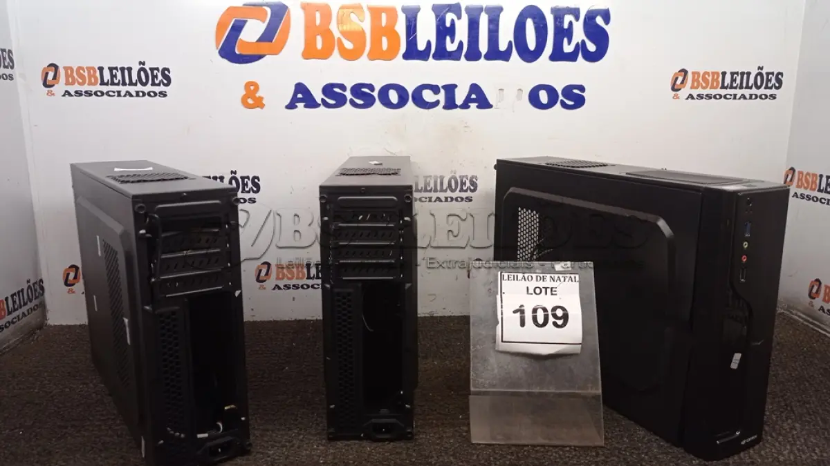 LOTE 109 - 03 GABINETES PARA COMPUTADOR. (NO ESTADO) ATENÇÃO! FAZER A VISITAÇÃO ANTES DE ARREMATAR, NÃO SABEMOS SE FUNCIONA, LEILÃO NÃO TEM GARANTIA E NEM DEVOLUÇÃO, SUJEITO A POSSÍVEIS AVARIAS VISÍVEIS/OCULTAS E/OU AUSÊNCIA DE COMPONENTES.