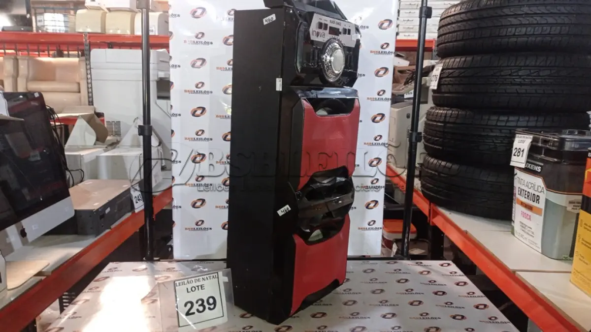 LOTE 239 - 01 CAIXA DE SOM MARCA INOVA. (NO ESTADO) ATENÇÃO! FAZER A VISITAÇÃO ANTES DE ARREMATAR, NÃO SABEMOS SE FUNCIONA, LEILÃO NÃO TEM GARANTIA E NEM DEVOLUÇÃO, SUJEITO A POSSÍVEIS AVARIAS VISÍVEIS/OCULTAS E/OU AUSÊNCIA DE COMPONENTES.