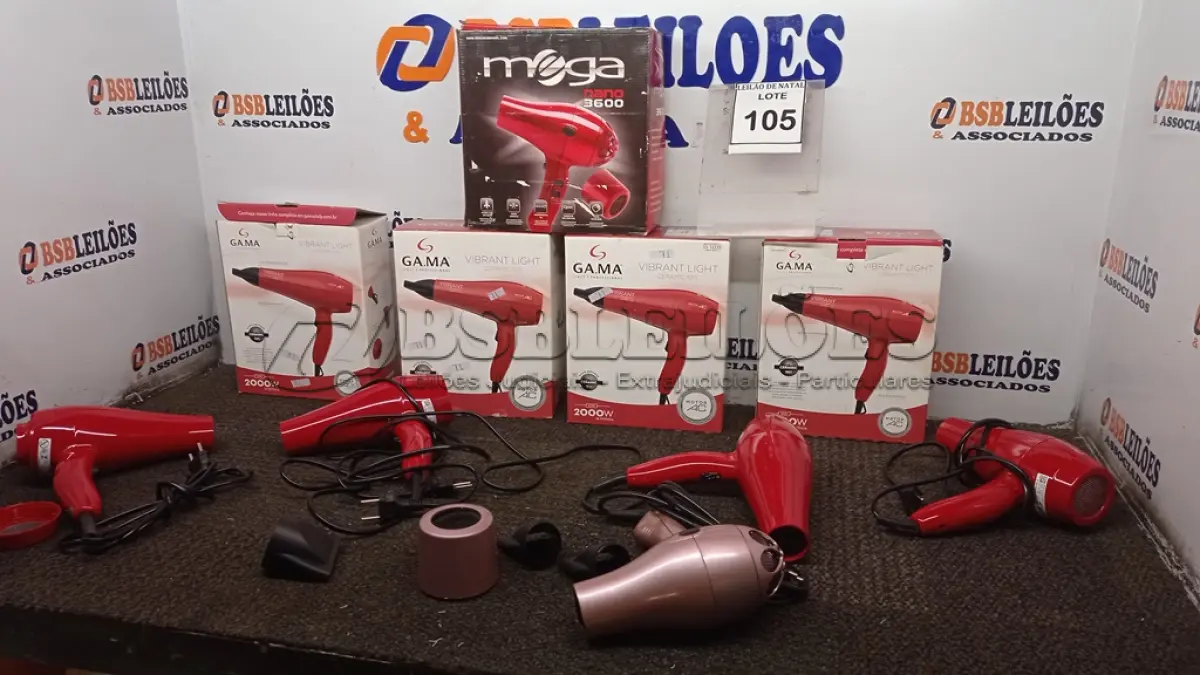 LOTE 105 - 05 SECADORES DE CABELO MODELOS DIVERSOS 220v. (NO ESTADO) ATENÇÃO! FAZER A VISITAÇÃO ANTES DE ARREMATAR, NÃO SABEMOS SE FUNCIONA, LEILÃO NÃO TEM GARANTIA E NEM DEVOLUÇÃO, SUJEITO A POSSÍVEIS AVARIAS VISÍVEIS/OCULTAS E/OU AUSÊNCIA DE COMPONENTES.