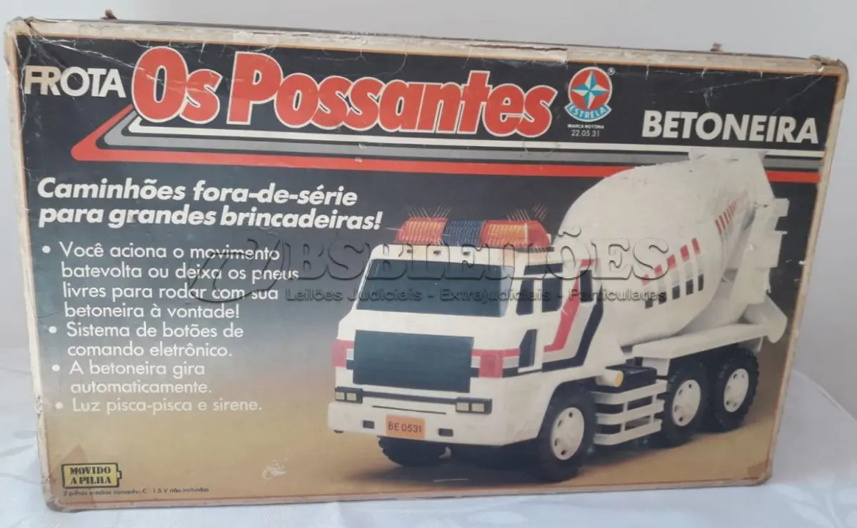 LOTE 093 - 01 ANTIGO CAMINHÃO BETONEIRA SÉRIE OS POSSANTES ESTRELA ANOS 80 USADO OS POSSANTES. (NO ESTADO) ATENÇÃO! FAZER A VISITAÇÃO ANTES DE ARREMATAR, NÃO SABEMOS SE FUNCIONA, LEILÃO NÃO TEM GARANTIA E NEM DEVOLUÇÃO, SUJEITO A POSSÍVEIS AVARIAS VISÍVEIS/OCULTAS E/OU AUSÊNCIA DE COMPONENTES.