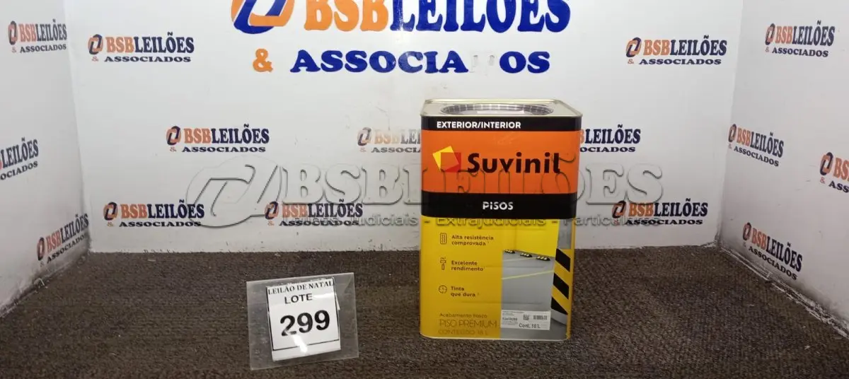 LOTE 299 - 01 LATA DE TINTA PARA PISOS EXTERIOR E INTERIOR COM 18L NA COR FOSCO CINZA ESCURO MARCA SUVINIL. (NO ESTADO) ATENÇÃO! FAZER A VISITAÇÃO ANTES DE ARREMATAR, NÃO SABEMOS SE FUNCIONA, LEILÃO NÃO TEM GARANTIA E NEM DEVOLUÇÃO, SUJEITO A POSSÍVEIS AVARIAS VISÍVEIS/OCULTAS E/OU AUSÊNCIA DE COMPONENTES.