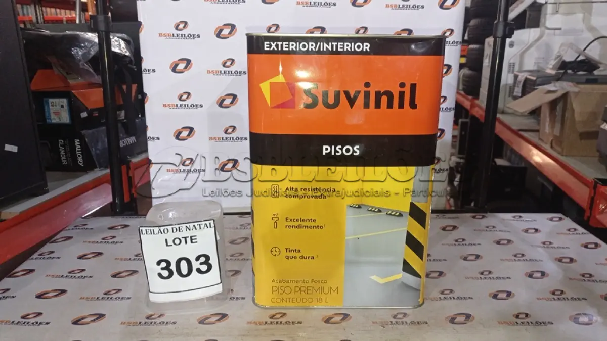 LOTE 303 - 01 LATA DE TINTA PARA PISOS EXTERIOR E INTERIOR COM 18L NA COR FOSCO CINZA ESCURO MARCA SUVINIL. (NO ESTADO) ATENÇÃO! FAZER A VISITAÇÃO ANTES DE ARREMATAR, NÃO SABEMOS SE FUNCIONA, LEILÃO NÃO TEM GARANTIA E NEM DEVOLUÇÃO, SUJEITO A POSSÍVEIS AVARIAS VISÍVEIS/OCULTAS E/OU AUSÊNCIA DE COMPONENTES.