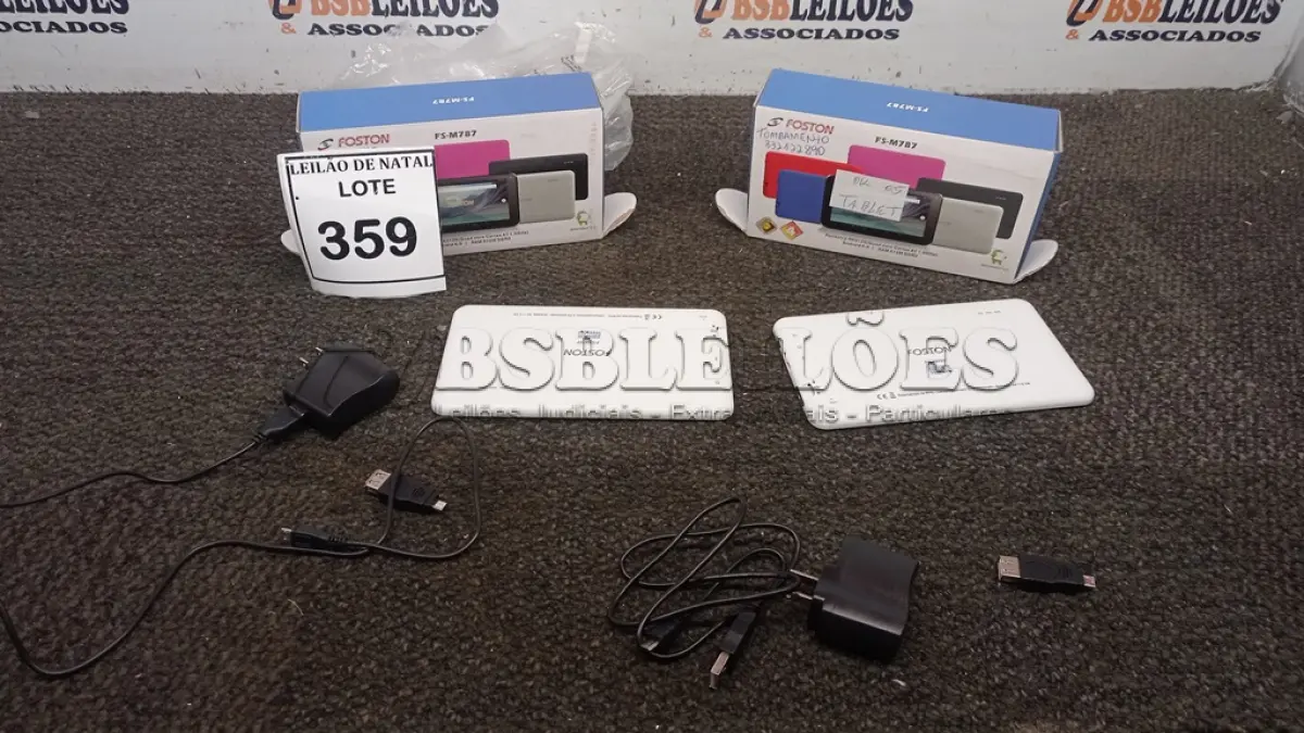 LOTE 359 - 02 TABLETS MARCA FOSOTN COM CRREGADOR. (NO ESTADO) ATENÇÃO! FAZER A VISITAÇÃO ANTES DE ARREMATAR, NÃO SABEMOS SE FUNCIONA, LEILÃO NÃO TEM GARANTIA E NEM DEVOLUÇÃO, SUJEITO A POSSÍVEIS AVARIAS VISÍVEIS/OCULTAS E/OU AUSÊNCIA DE COMPONENTES.