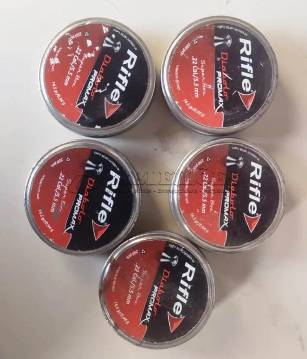 LOTE 415 - 01 LOTE COM 7 CAIXAS CHUMBINHO DIABOLÔ PRO MAX 5.5MM. (NO ESTADO) ATENÇÃO! FAZER A VISITAÇÃO ANTES DE ARREMATAR, NÃO SABEMOS SE FUNCIONA, LEILÃO NÃO TEM GARANTIA E NEM DEVOLUÇÃO, SUJEITO A POSSÍVEIS AVARIAS VISÍVEIS/OCULTAS E/OU AUSÊNCIA DE COMPONENTES.