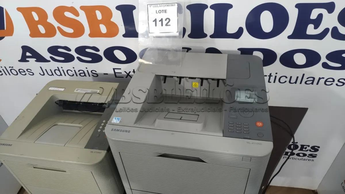 LOTE 112 - 02 IMPRESSORAS MARCA SAMSUNG.  (NO ESTADO) ATENÇÃO! FAZER A VISITAÇÃO ANTES DE ARREMATAR, NÃO SABEMOS SE FUNCIONA. LEILÃO NÃO TEM GARANTIA E NEM DEVOLUÇÃO, SUJEITO A POSSÍVEIS AVARIAS VISÍVEIS/OCULTAS E/OU AUSÊNCIA DE COMPONENTES.
