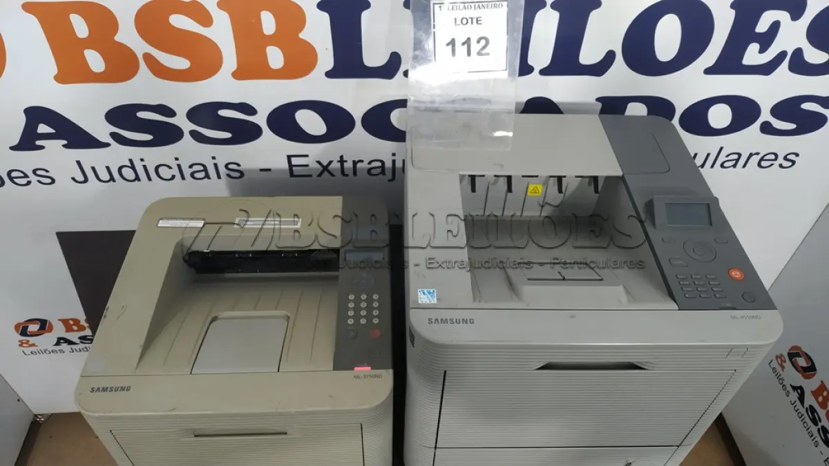 LOTE 112 - 02 IMPRESSORAS MARCA SAMSUNG.  (NO ESTADO) ATENÇÃO! FAZER A VISITAÇÃO ANTES DE ARREMATAR, NÃO SABEMOS SE FUNCIONA. LEILÃO NÃO TEM GARANTIA E NEM DEVOLUÇÃO, SUJEITO A POSSÍVEIS AVARIAS VISÍVEIS/OCULTAS E/OU AUSÊNCIA DE COMPONENTES.