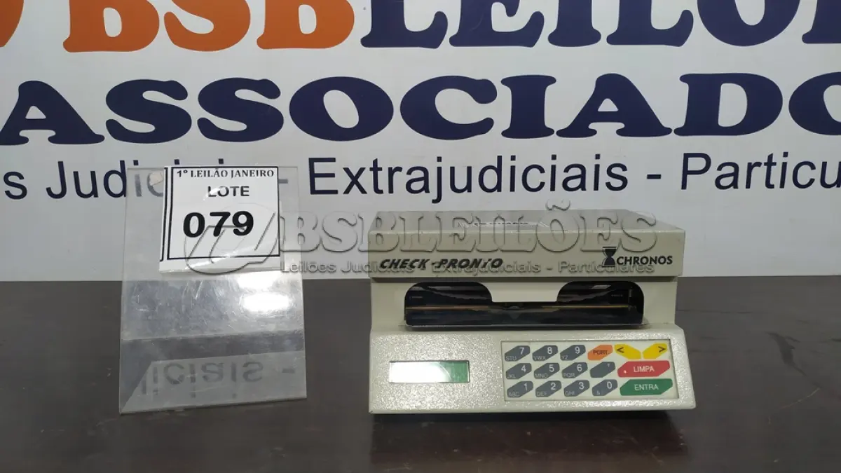 LOTE 079 - 01 MÁQUINA DE PREENCHER CHEQUE.  (NO ESTADO) ATENÇÃO! FAZER A VISITAÇÃO ANTES DE ARREMATAR, NÃO SABEMOS SE FUNCIONA. LEILÃO NÃO TEM GARANTIA E NEM DEVOLUÇÃO, SUJEITO A POSSÍVEIS AVARIAS VISÍVEIS/OCULTAS E/OU AUSÊNCIA DE COMPONENTES.