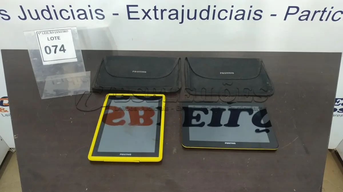 LOTE 074 - 02 TABLETS SEM FONTE MARCA POSITIVO. (NO ESTADO) ATENÇÃO! FAZER A VISITAÇÃO ANTES DE ARREMATAR, NÃO SABEMOS SE FUNCIONA, LEILÃO NÃO TEM GARANTIA E NEM DEVOLUÇÃO, SUJEITO A POSSÍVEIS AVARIAS VISÍVEIS/OCULTAS E/OU AUSÊNCIA DE COMPONENTES.