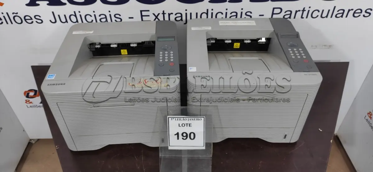 LOTE 190 - 02 IMPRESSORAS MODELO ML-3750ND MARCA SAMSUNG.  (NO ESTADO) ATENÇÃO! FAZER A VISITAÇÃO ANTES DE ARREMATAR, NÃO SABEMOS SE FUNCIONA. LEILÃO NÃO TEM GARANTIA E NEM DEVOLUÇÃO, SUJEITO A POSSÍVEIS AVARIAS VISÍVEIS/OCULTAS E/OU AUSÊNCIA DE COMPONENTES.