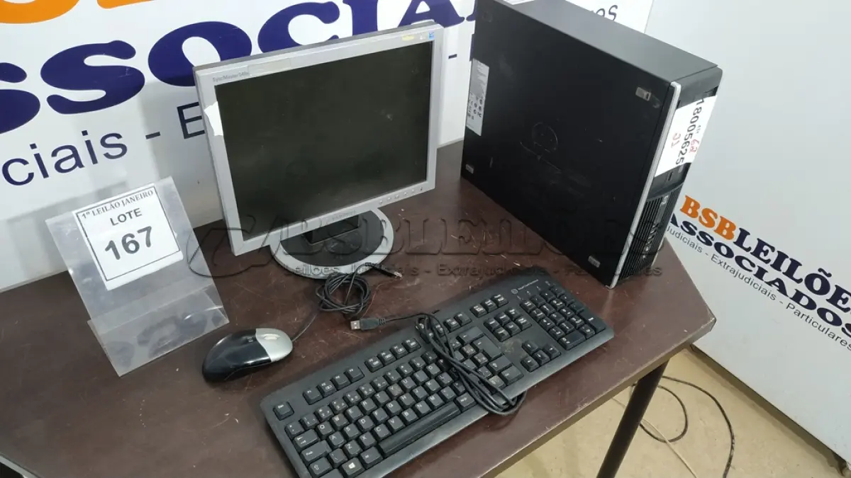 LOTE 167 - 01 CPU MARCA HP, 01 MONITOR MARCA SAMSUNG, 01 TECADO MARCA HP E 01 MOUSE.  (NO ESTADO) ATENÇÃO! FAZER A VISITAÇÃO ANTES DE ARREMATAR, NÃO SABEMOS SE FUNCIONA. LEILÃO NÃO TEM GARANTIA E NEM DEVOLUÇÃO, SUJEITO A POSSÍVEIS AVARIAS VISÍVEIS/OCULTAS E/OU AUSÊNCIA DE COMPONENTES.