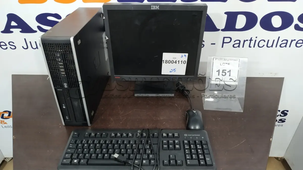 LOTE 151 - 01 CPU MARCA HP, 01 MONITOR MARCA IBM,01 TECLADO MARCA HP E 01 MOUSE.  (NO ESTADO) ATENÇÃO! FAZER A VISITAÇÃO ANTES DE ARREMATAR, NÃO SABEMOS SE FUNCIONA. LEILÃO NÃO TEM GARANTIA E NEM DEVOLUÇÃO, SUJEITO A POSSÍVEIS AVARIAS VISÍVEIS/OCULTAS E/OU AUSÊNCIA DE COMPONENTES.