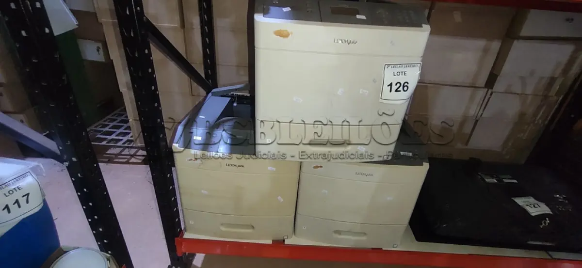 LOTE 126 - 03 IMPRESSORAS MARCA LEXMARK MODELOS DIVERSOS. (NO ESTADO) ATENÇÃO! FAZER A VISITAÇÃO ANTES DE ARREMATAR, NÃO SABEMOS SE FUNCIONA. LEILÃO NÃO TEM GARANTIA E NEM DEVOLUÇÃO, SUJEITO A POSSÍVEIS AVARIAS VISÍVEIS/OCULTAS E/OU AUSÊNCIA DE COMPONENTES.