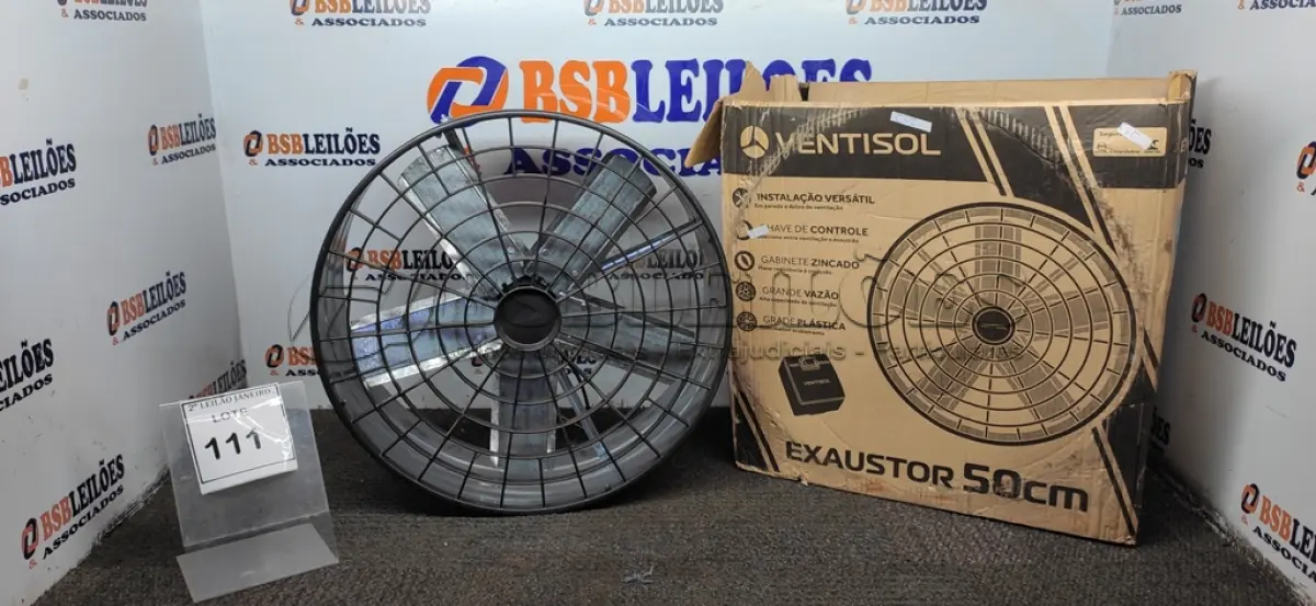 LOTE 111 - 01 EXAUSTOR DE 50CM MARCA VENTISOL. (NO ESTADO) ATENÇÃO! FAZER A VISITAÇÃO ANTES DE ARREMATAR, NÃO SABEMOS SE FUNCIONA. LEILÃO NÃO TEM GARANTIA E NEM DEVOLUÇÃO, SUJEITO A POSSÍVEIS AVARIAS VISÍVEIS/OCULTAS E/OU AUSÊNCIA DE COMPONENTES.