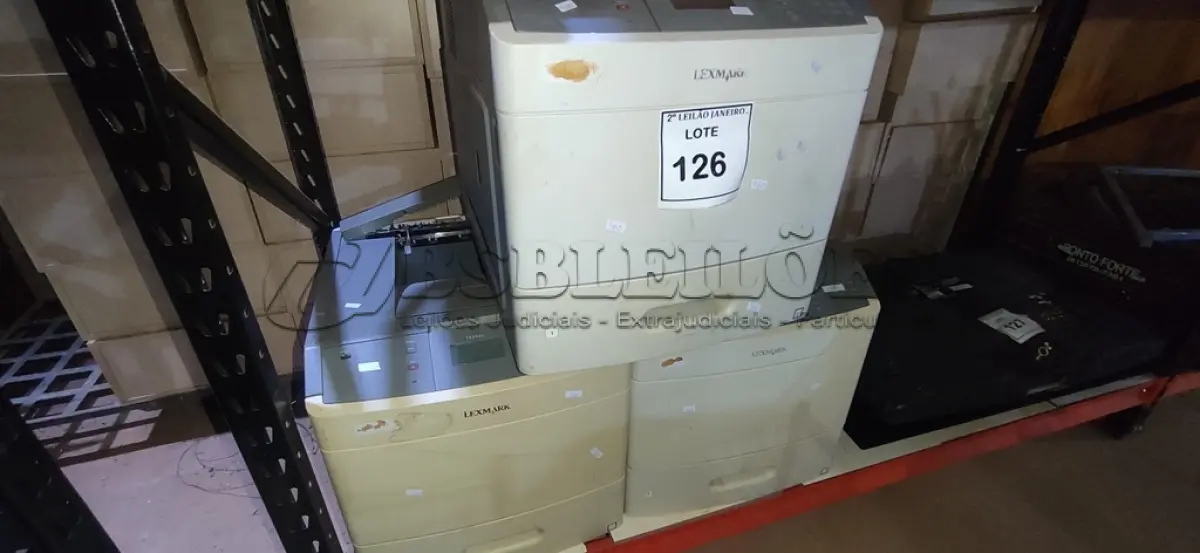 LOTE 126 - 03 IMPRESSORAS MARCA LEXMARK MODELOS DIVERSOS. (NO ESTADO) ATENÇÃO! FAZER A VISITAÇÃO ANTES DE ARREMATAR, NÃO SABEMOS SE FUNCIONA. LEILÃO NÃO TEM GARANTIA E NEM DEVOLUÇÃO, SUJEITO A POSSÍVEIS AVARIAS VISÍVEIS/OCULTAS E/OU AUSÊNCIA DE COMPONENTES.