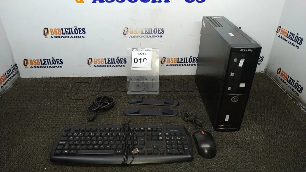 LOTE 010 - 01 CPU INFORWAY 4GB HD 500, 01 MOUSE,  01 TECLADO , 01BASE DE CPU E 01 CABO DE FORÇA. (NO ESTADO) ATENÇÃO! FAZER A VISITAÇÃO ANTES DE ARREMATAR, NÃO SABEMOS SE FUNCIONA. LEILÃO NÃO TEM GARANTIA E NEM DEVOLUÇÃO, SUJEITO A POSSÍVEIS AVARIAS VISÍVEIS/OCULTAS E/OU AUSÊNCIA DE COMPONENTES.