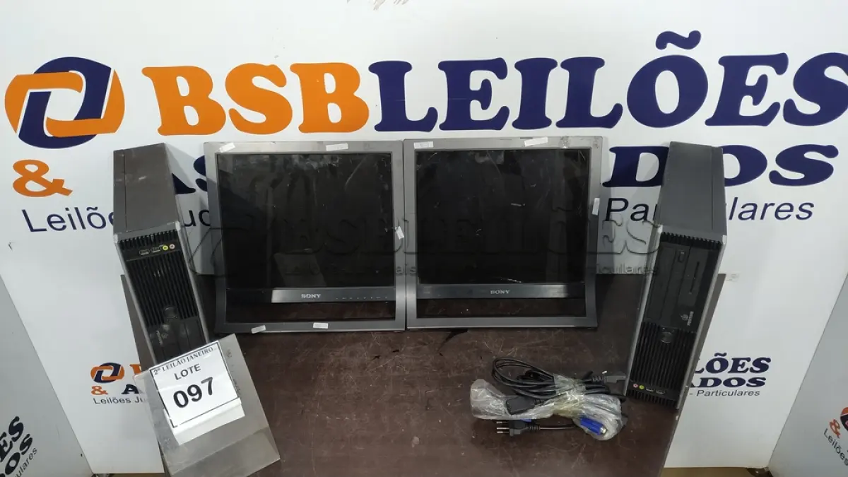 LOTE 097 - 02 CPUS I3 MARCA POSITIVO E 02 MONITORES MARCA SONY. (NO ESTADO) ATENÇÃO! FAZER A VISITAÇÃO ANTES DE ARREMATAR, NÃO SABEMOS SE FUNCIONA. LEILÃO NÃO TEM GARANTIA E NEM DEVOLUÇÃO, SUJEITO A POSSÍVEIS AVARIAS VISÍVEIS/OCULTAS E/OU AUSÊNCIA DE COMPONENTES.