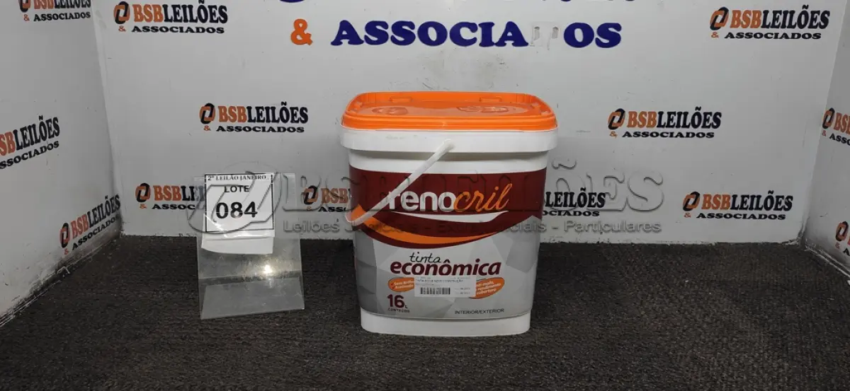 LOTE 084 - 01 BALDE DE TINTA ACRÍLICA 16L NA COR BRANCO NEVE SEMI BRILHO ACETINADO VALIDADE 08/27 MARCA RENOCRIL. (NO ESTADO) ATENÇÃO! FAZER A VISITAÇÃO ANTES DE ARREMATAR, NÃO SABEMOS SE FUNCIONA. LEILÃO NÃO TEM GARANTIA E NEM DEVOLUÇÃO, SUJEITO A POSSÍVEIS AVARIAS VISÍVEIS/OCULTAS E/OU AUSÊNCIA DE COMPONENTES.