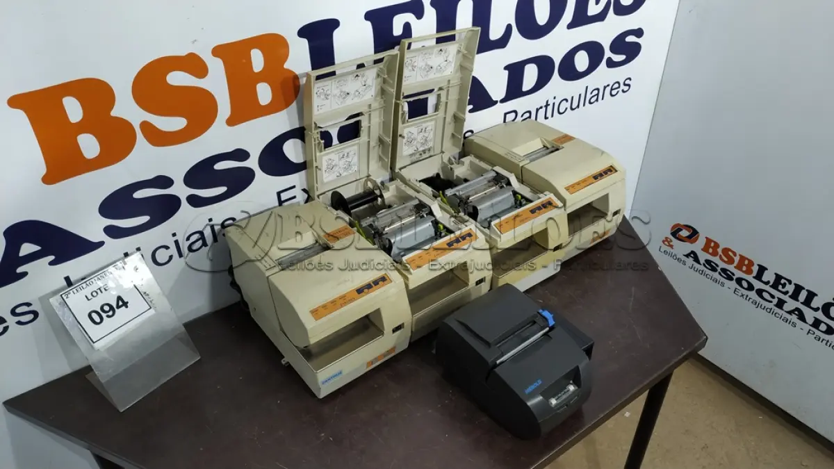 LOTE 094 - 05 IMPRESSORA DE CUPOM MARCAS E MODELO DIVERSOS. (NO ESTADO) ATENÇÃO! FAZER A VISITAÇÃO ANTES DE ARREMATAR, NÃO SABEMOS SE FUNCIONA. LEILÃO NÃO TEM GARANTIA E NEM DEVOLUÇÃO, SUJEITO A POSSÍVEIS AVARIAS VISÍVEIS/OCULTAS E/OU AUSÊNCIA DE COMPONENTES.