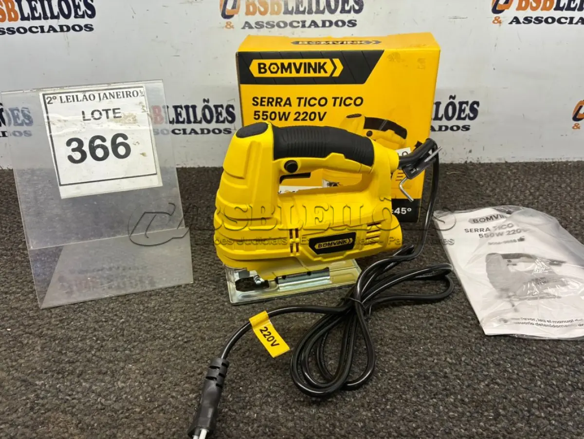 LOTE 366 - 01 SERRA TICO TICO 550W 220(PRODUTO NOVO). (NO ESTADO) ATENÇÃO! FAZER A VISITAÇÃO ANTES DE ARREMATAR, NÃO SABEMOS SE FUNCIONA. LEILÃO NÃO TEM GARANTIA E NEM DEVOLUÇÃO, SUJEITO A POSSÍVEIS AVARIAS VISÍVEIS/OCULTAS E/OU AUSÊNCIA DE COMPONENTES.