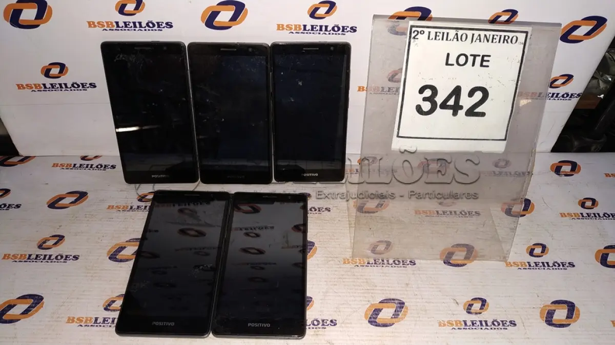 LOTE 342 - 05 SMARTPHONES MODELO TWIST XL MARCA POSITIVO. (NO ESTADO) ATENÇÃO! FAZER A VISITAÇÃO ANTES DE ARREMATAR, NÃO SABEMOS SE FUNCIONA. LEILÃO NÃO TEM GARANTIA E NEM DEVOLUÇÃO, SUJEITO A POSSÍVEIS AVARIAS VISÍVEIS/OCULTAS E/OU AUSÊNCIA DE COMPONENTES.