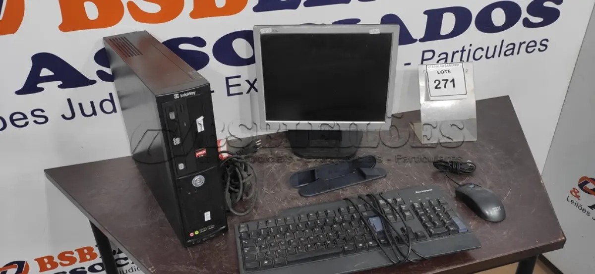 LOTE 271 - 01 MONITOR MARCA SAMSUNG, 01 CPU INFORWAY 4GB HD 500, 01 MOUSE , 01 TECLADO , 01 BASE DE CPU E CABO DE FORÇA. (NO ESTADO) ATENÇÃO! FAZER A VISITAÇÃO ANTES DE ARREMATAR, NÃO SABEMOS SE FUNCIONA. LEILÃO NÃO TEM GARANTIA E NEM DEVOLUÇÃO, SUJEITO A POSSÍVEIS AVARIAS VISÍVEIS/OCULTAS E/OU AUSÊNCIA DE COMPONENTES.