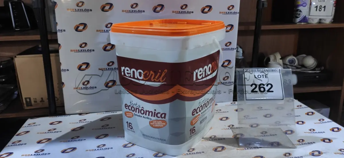 LOTE 262 - 01 BALDE DE SELADOR ACRÍLICO 16L NA COR BRANCO NEVE SEMI BRILHO ACETINADO VALIDADE 11/27 MARCA RENOCRIL. (NO ESTADO) ATENÇÃO! FAZER A VISITAÇÃO ANTES DE ARREMATAR, NÃO SABEMOS SE FUNCIONA. LEILÃO NÃO TEM GARANTIA E NEM DEVOLUÇÃO, SUJEITO A POSSÍVEIS AVARIAS VISÍVEIS/OCULTAS E/OU AUSÊNCIA DE COMPONENTES.