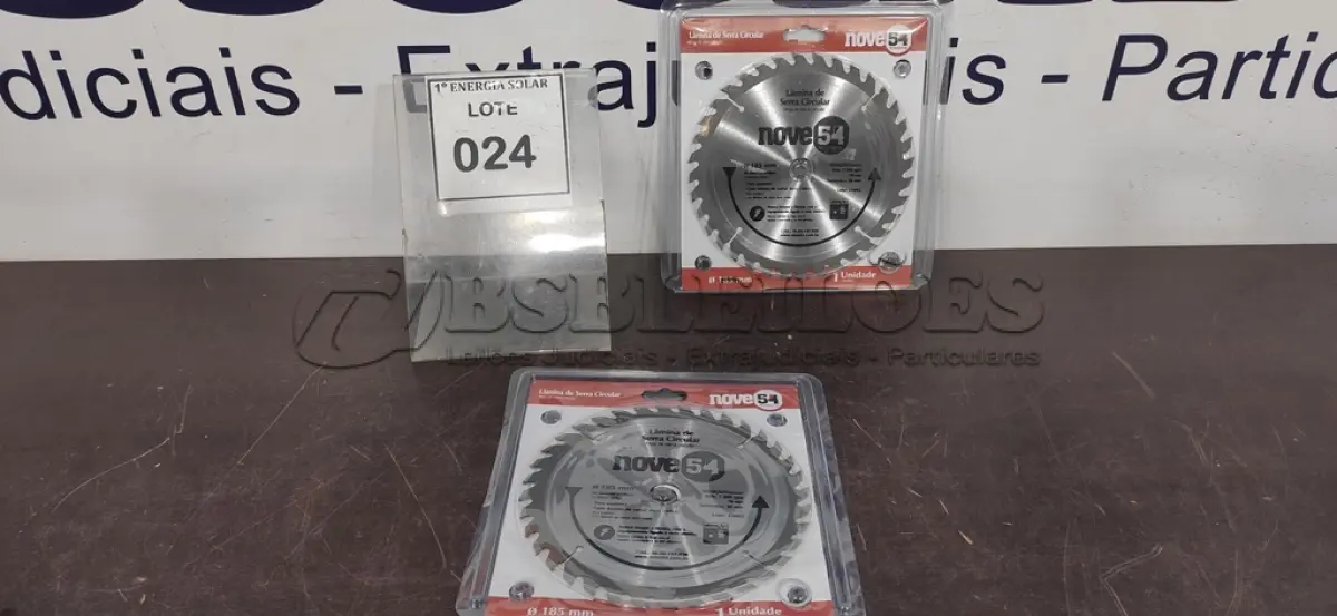 LOTE 024 - 02 DISCOS DE SERRA CIRCULAR PARA MADEIRA MARCA NOVE54. (NO ESTADO) ATENÇÃO! FAZER A VISITAÇÃO ANTES DE ARREMATAR, NÃO SABEMOS SE FUNCIONA, LEILÃO NÃO TEM GARANTIA E NEM DEVOLUÇÃO, SUJEITO A POSSÍVEIS AVARIAS VISÍVEIS/OCULTAS E/OU AUSÊNCIA DE COMPONENTES.