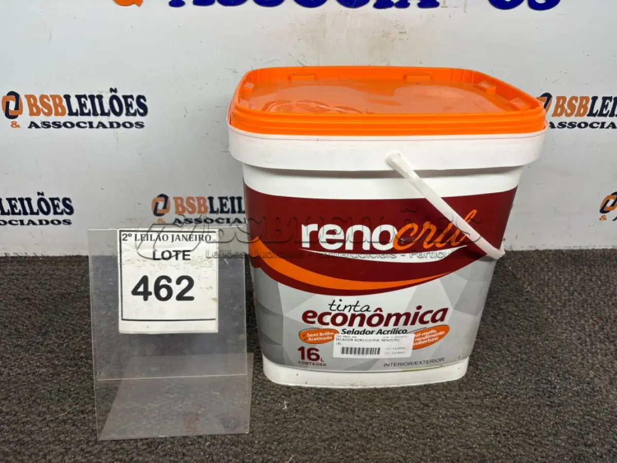 LOTE 462 - 01 BALDE DE SELADOR ACRÍLICO 16L NA COR BRANCO NEVE SEMIBRILHO ACETINADO VALIDADE 11/27 MARCA RENOCRIL. (NO ESTADO) ATENÇÃO! FAZER A VISITAÇÃO ANTES DE ARREMATAR, NÃO SABEMOS SE FUNCIONA. LEILÃO NÃO TEM GARANTIA E NEM DEVOLUÇÃO, SUJEITO A POSSÍVEIS AVARIAS VISÍVEIS/OCULTAS E/OU AUSÊNCIA DE COMPONENTES.
