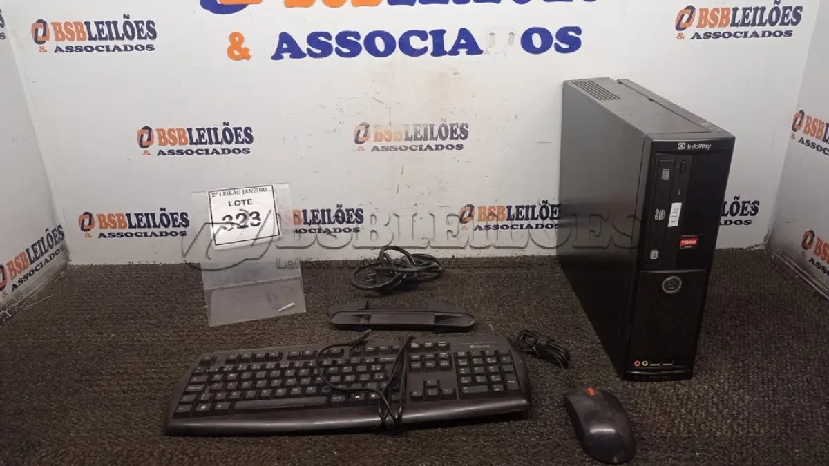 LOTE 323 - 01 CPU INFORWAY 4GB HD 500, 01 MOUSE, 01 TECLADO, 01 BASE DE CPU, 01 CABO DE FORÇA. (NO ESTADO) ATENÇÃO! FAZER A VISITAÇÃO ANTES DE ARREMATAR, NÃO SABEMOS SE FUNCIONA. LEILÃO NÃO TEM GARANTIA E NEM DEVOLUÇÃO, SUJEITO A POSSÍVEIS AVARIAS VISÍVEIS/OCULTAS E/OU AUSÊNCIA DE COMPONENTES.