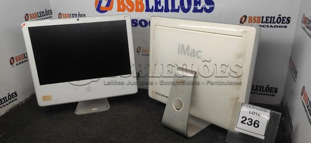 LOTE 236 - 02 IMACS APPLE. (NO ESTADO) ATENÇÃO! FAZER A VISITAÇÃO ANTES DE ARREMATAR, NÃO SABEMOS SE FUNCIONA, LEILÃO NÃO TEM GARANTIA E NEM DEVOLUÇÃO, SUJEITO A POSSÍVEIS AVARIAS VISÍVEIS/OCULTAS E/OU AUSÊNCIA DE COMPONENTES.