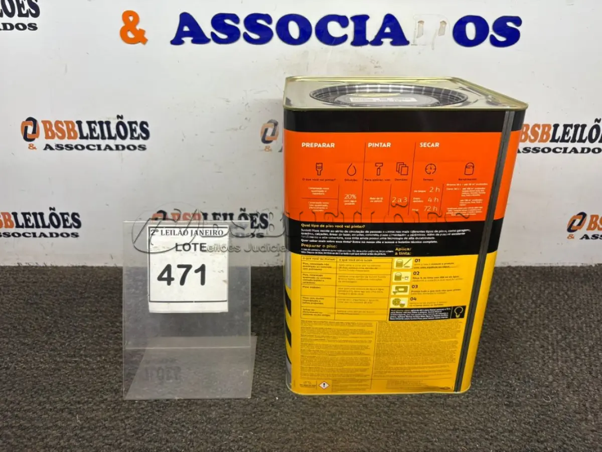 LOTE 471 - 01 LATA DE TINTA PISOS EXTERIOR/INTERIOR 18L NA COR FOSCO CINZA ESCURO MARCA SUVINIL. (NO ESTADO) ATENÇÃO! FAZER A VISITAÇÃO ANTES DE ARREMATAR, NÃO SABEMOS SE FUNCIONA, LEILÃO NÃO TEM GARANTIA E NEM DEVOLUÇÃO, SUJEITO A POSSÍVEIS AVARIAS VISÍVEIS/OCULTAS E/OU AUSÊNCIA DE COMPONENTES.