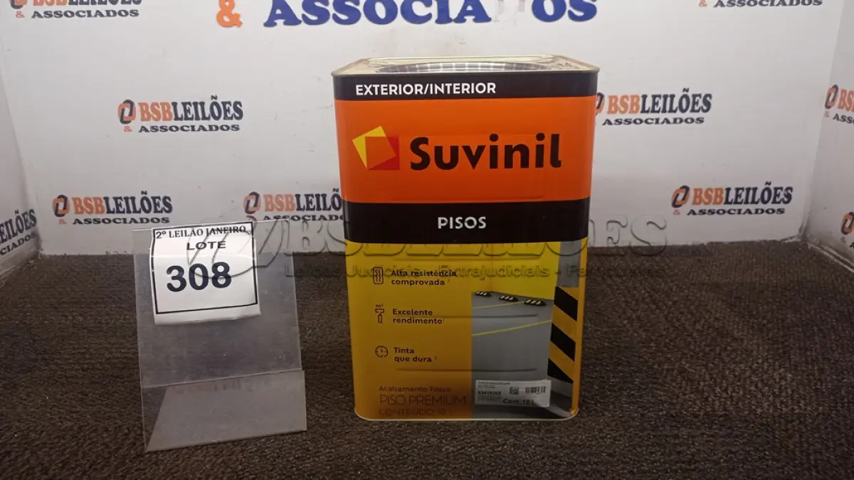 LOTE 308 - 01 LATA DE TINTA PISOS EXTERIOR/INTERIOR 18L NA COR FOSCO CINZA ESCURO MARCA SUVINIL. (NO ESTADO) ATENÇÃO! FAZER A VISITAÇÃO ANTES DE ARREMATAR, NÃO SABEMOS SE FUNCIONA, LEILÃO NÃO TEM GARANTIA E NEM DEVOLUÇÃO, SUJEITO A POSSÍVEIS AVARIAS VISÍVEIS/OCULTAS E/OU AUSÊNCIA DE COMPONENTES.