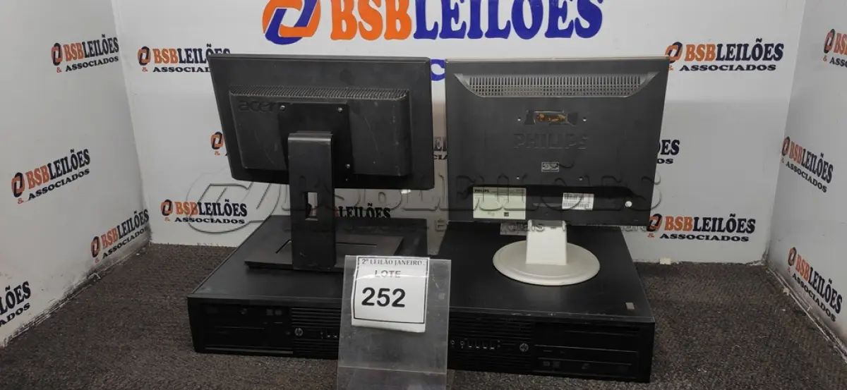 LOTE 252 - 02 CPUS DDR3 MARCA HP E 02 MONITORES MARCAS ACER E PHILIPS. (NO ESTADO) ATENÇÃO! FAZER A VISITAÇÃO ANTES DE ARREMATAR, NÃO SABEMOS SE FUNCIONA, LEILÃO NÃO TEM GARANTIA E NEM DEVOLUÇÃO, SUJEITO A POSSÍVEIS AVARIAS VISÍVEIS/OCULTAS E/OU AUSÊNCIA DE COMPONENTES.