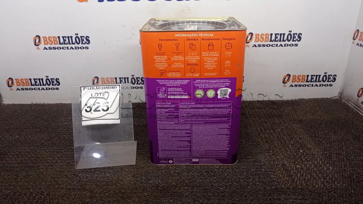 LOTE 325 - 01 BALDE DE TINTA ACRÍLICA DE 18L ACABAMENTO FOSCO BRANCO NEVE MARCA SUVINIL. (NO ESTADO) ATENÇÃO! FAZER A VISITAÇÃO ANTES DE ARREMATAR, NÃO SABEMOS SE FUNCIONA. LEILÃO NÃO TEM GARANTIA E NEM DEVOLUÇÃO, SUJEITO A POSSÍVEIS AVARIAS VISÍVEIS/OCULTAS E/OU AUSÊNCIA DE COMPONENTES.